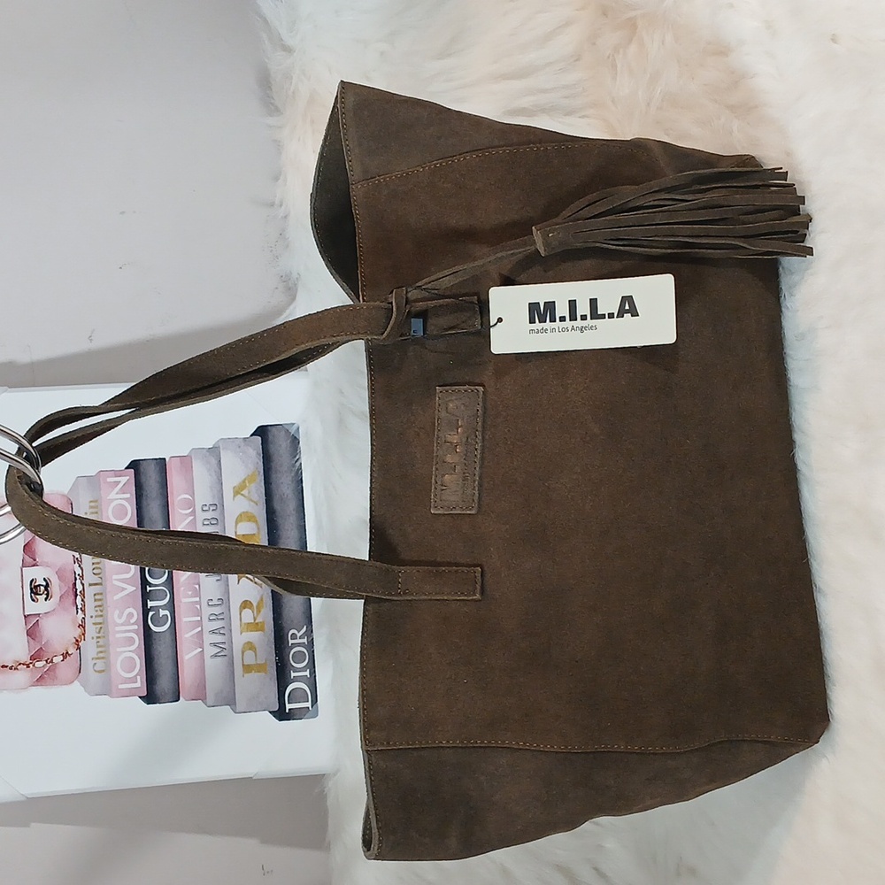 M.I.L.A Olive Suede Tote w/ Tassel